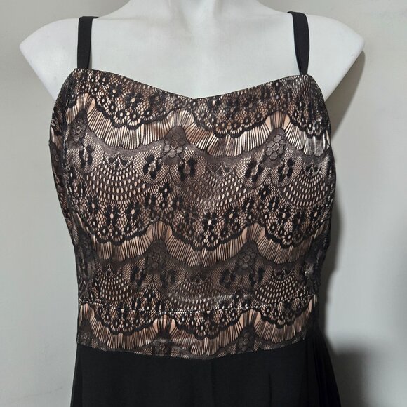 Sz L/20 City Chic "Maxi Eyelash Ebony" Black and Champagne Chiffon & Lace Gown - Picture 3 of 8